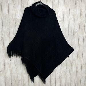 Woman Within Black Knit Heavy Soft Pull Over Warm Witchy Winter Fall Poncho 1X